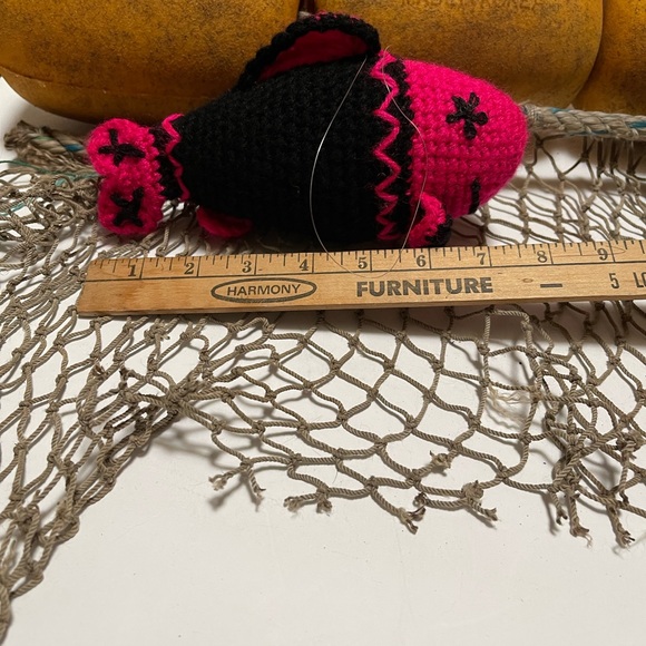 Crochet  Pink & Black Large Fish Deco Ornament SK - Picture 3 of 3